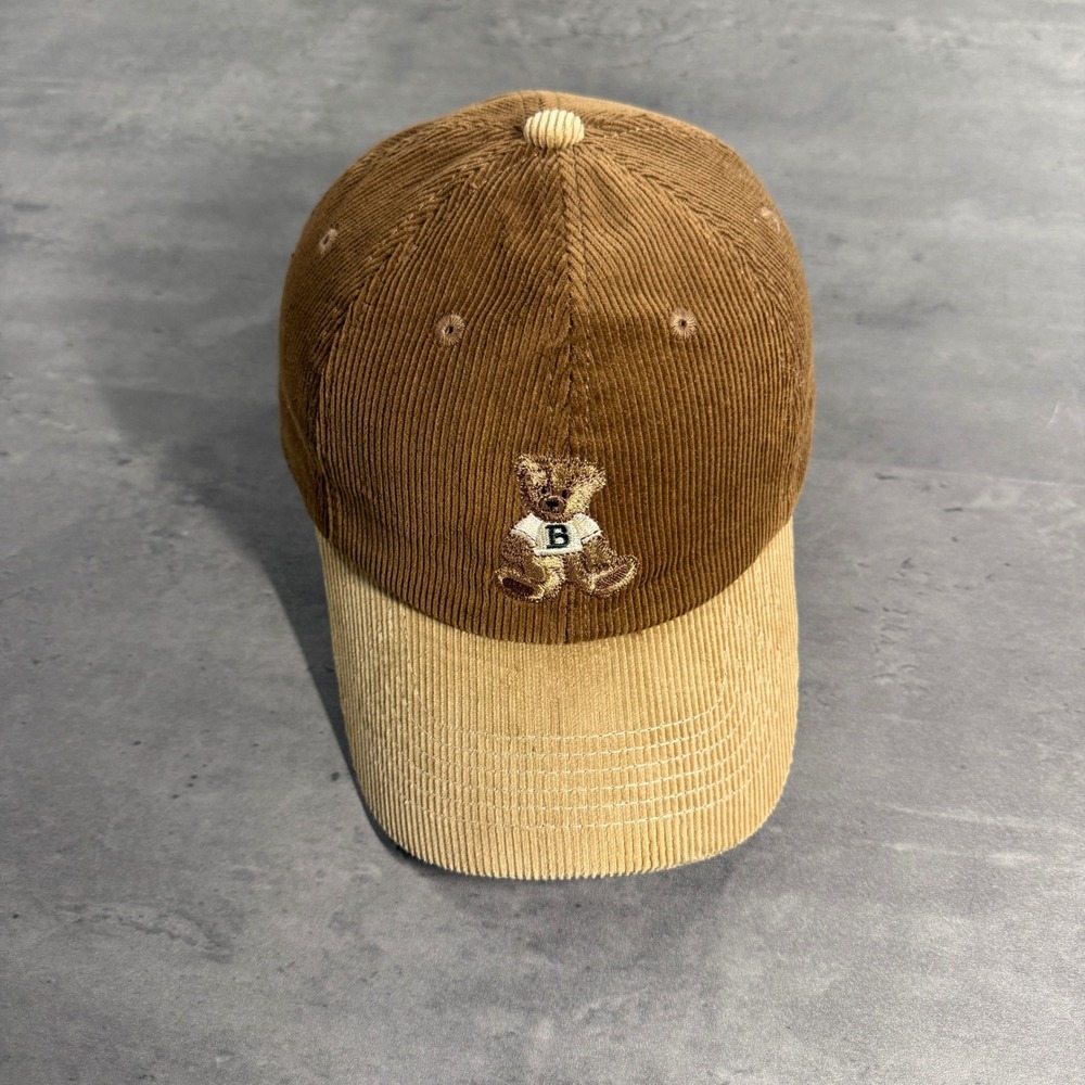 Bebe Bear Corduroy Baseball Cap Mens Brown Tan Embroidered Strapback Hat Skate